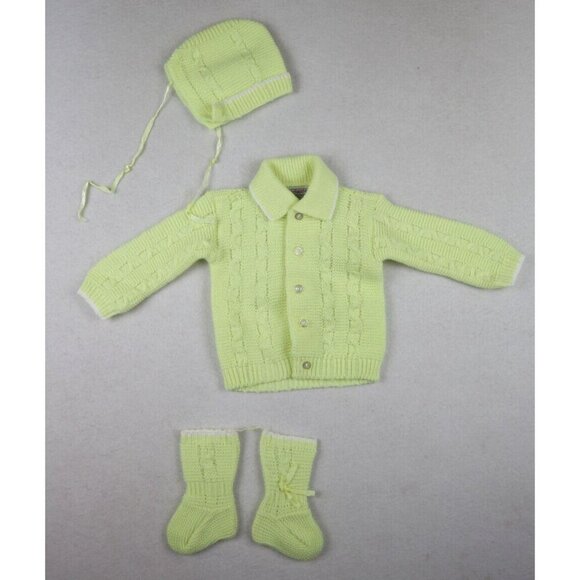 INFANT GIRLS YELLOW CARDIGAN SWEATER  BONNET SOCKS SET - CRADLEKNIT - Picture 2 of 9